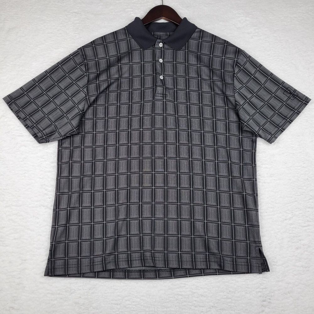 PGA Tour‎ Shirt Mens Large Black Polo Short Sleeve Golf Striped Stretch